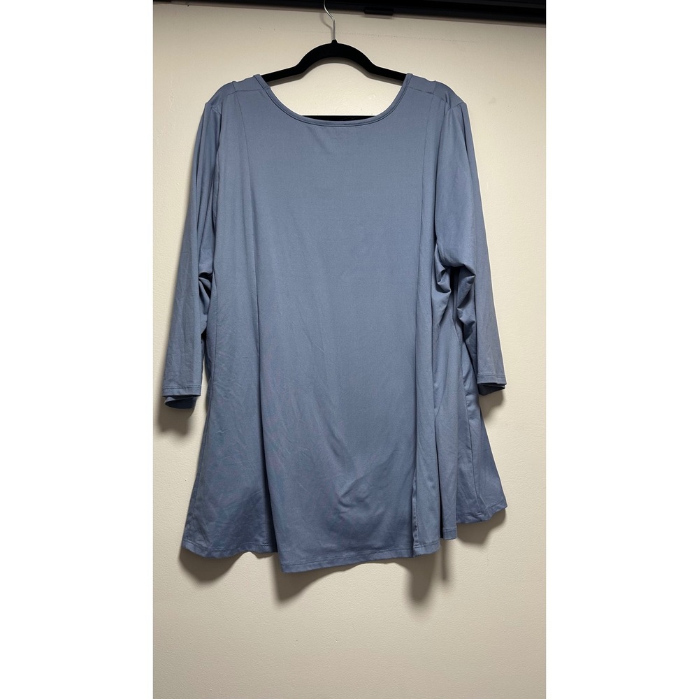 Lane Bryant Women 22/24 Blue Square Neck 3/4 Sleeve Flared Tunic Top - Picture 3 of 7